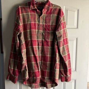 Lands End Red and Tan Plaid Button-Up Shirt - Size XL